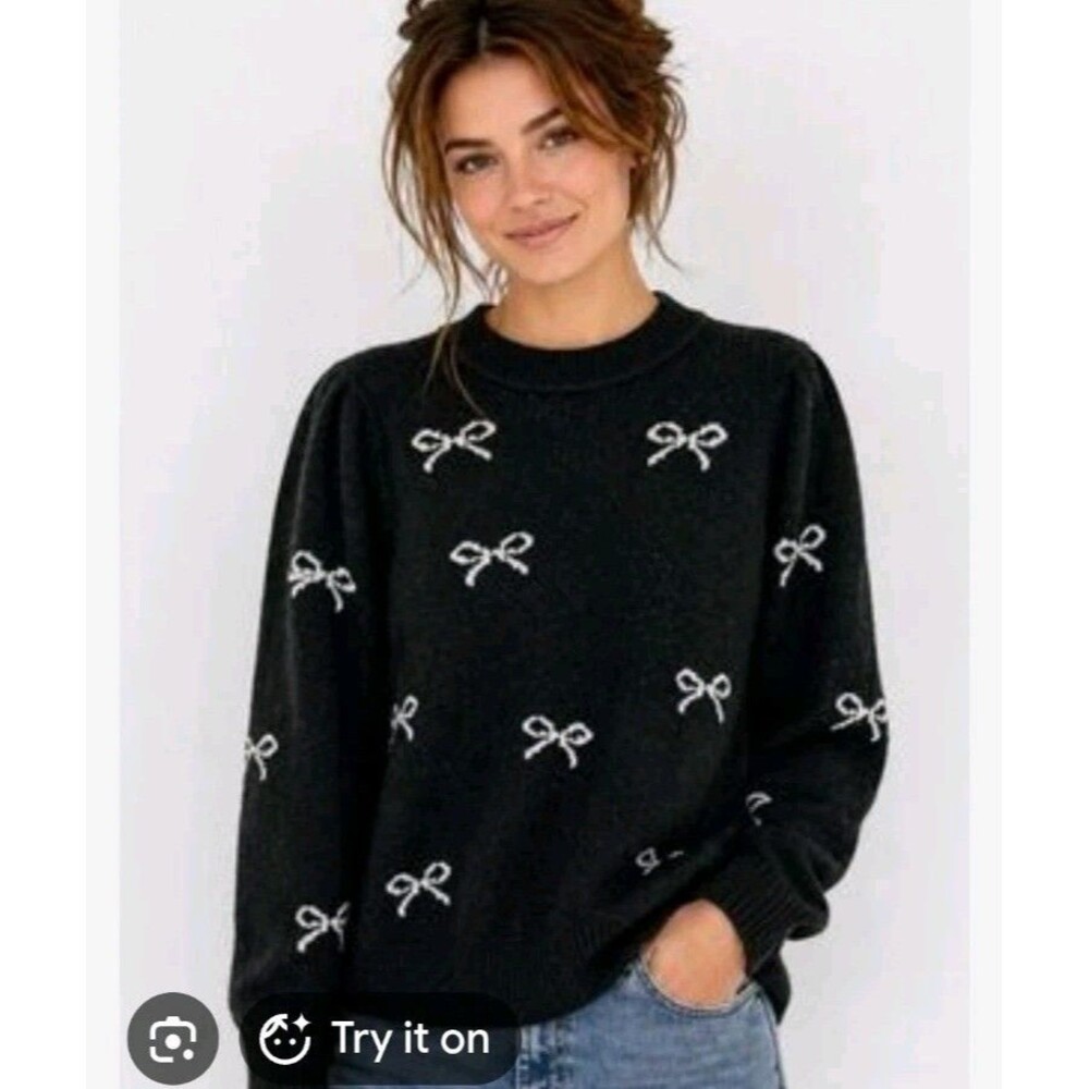 Nanette Lepore Black Coquette Bow Sweater Size Small